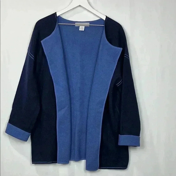 Modern Soul Womens Cardigan Blue L Open Front Long Lines 96% Wool Knit EUC Flaws - Picture 1 of 12